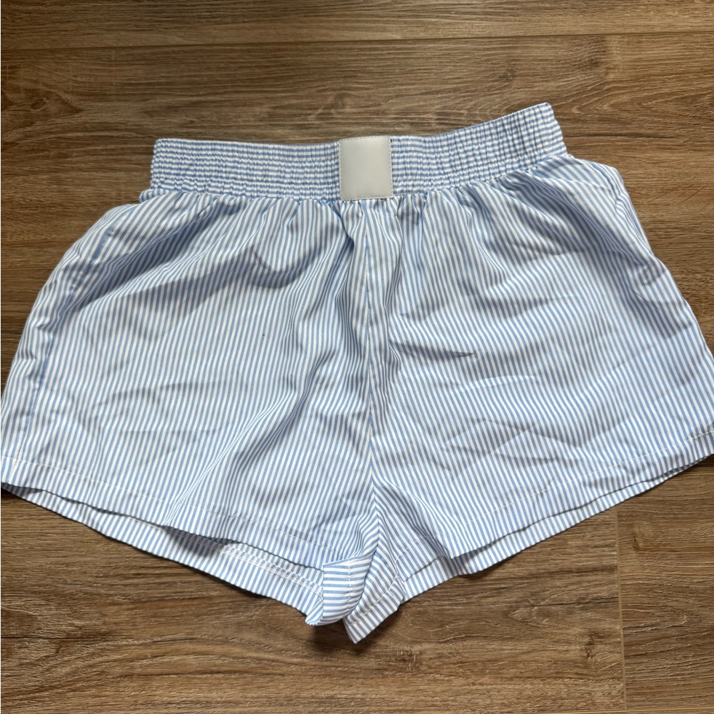 SHEIN Blue and White Athletic Shorts with Elastic Waistband